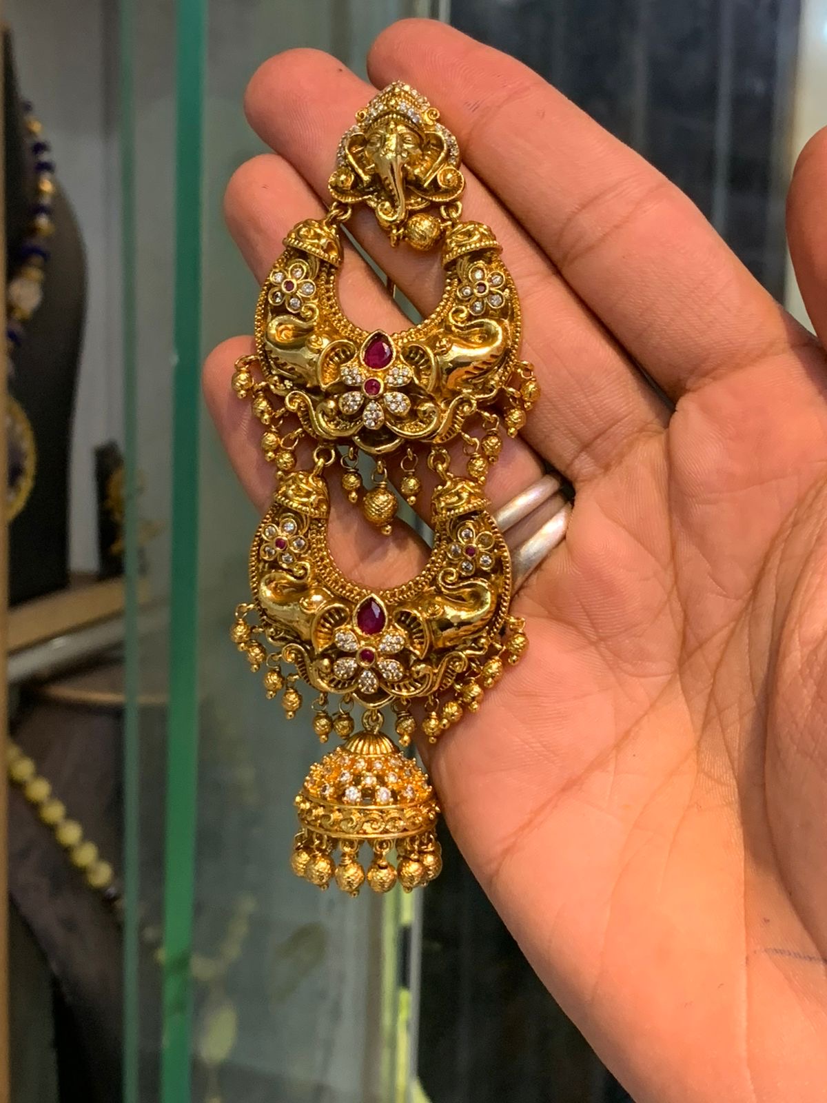 Premium Antique Matte Traditional Temple Jewelry Ganesha Hair Accessories-Multicolor