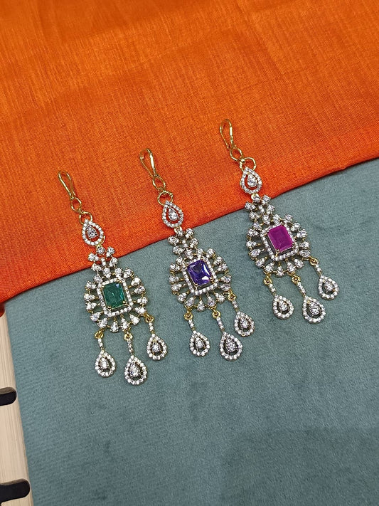 Premium GJ Polish White Stone Maang Tikkas- Pink