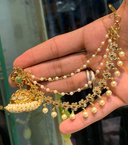 Premium Quality Bridal Peacock Jumki Maatal - Earrings with Chempaswaralu