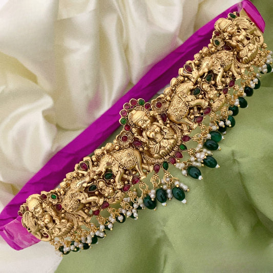 Divine Temple Jewelry -Matte Gajalakshmi Hipbelt: Statement Elegance for Special Occasions
