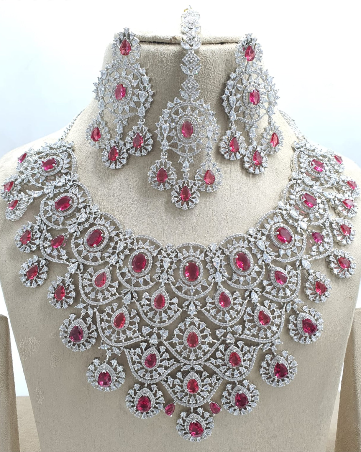 Beautiful American Diamond Stone Choker Necklace Set With Earrings - Silver Finish