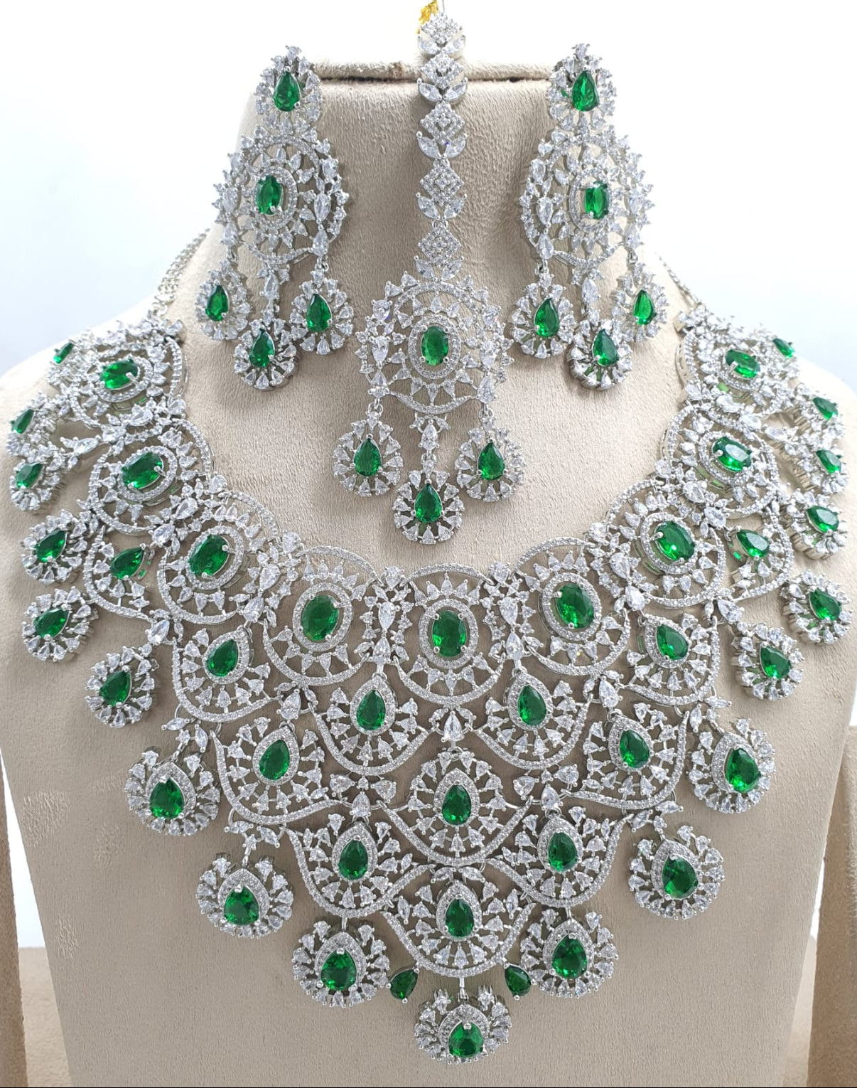Beautiful American Diamond Stone Choker Necklace Set With Earrings - Silver Finish