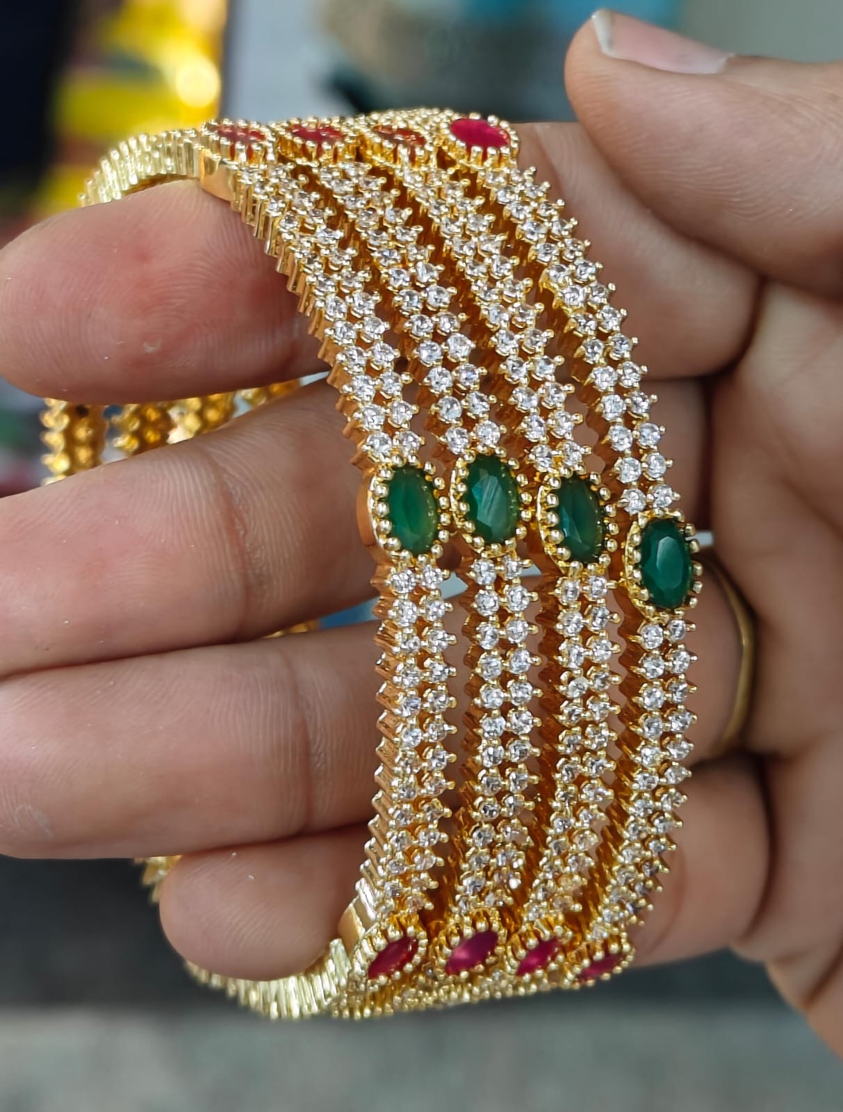 Beautiful Antique Finish Premium AD Stone Bangles -set of 4