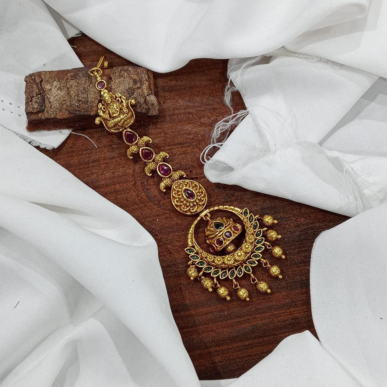 Beautiful Antique Matte Maang Tikkas - Lakshmi Motif