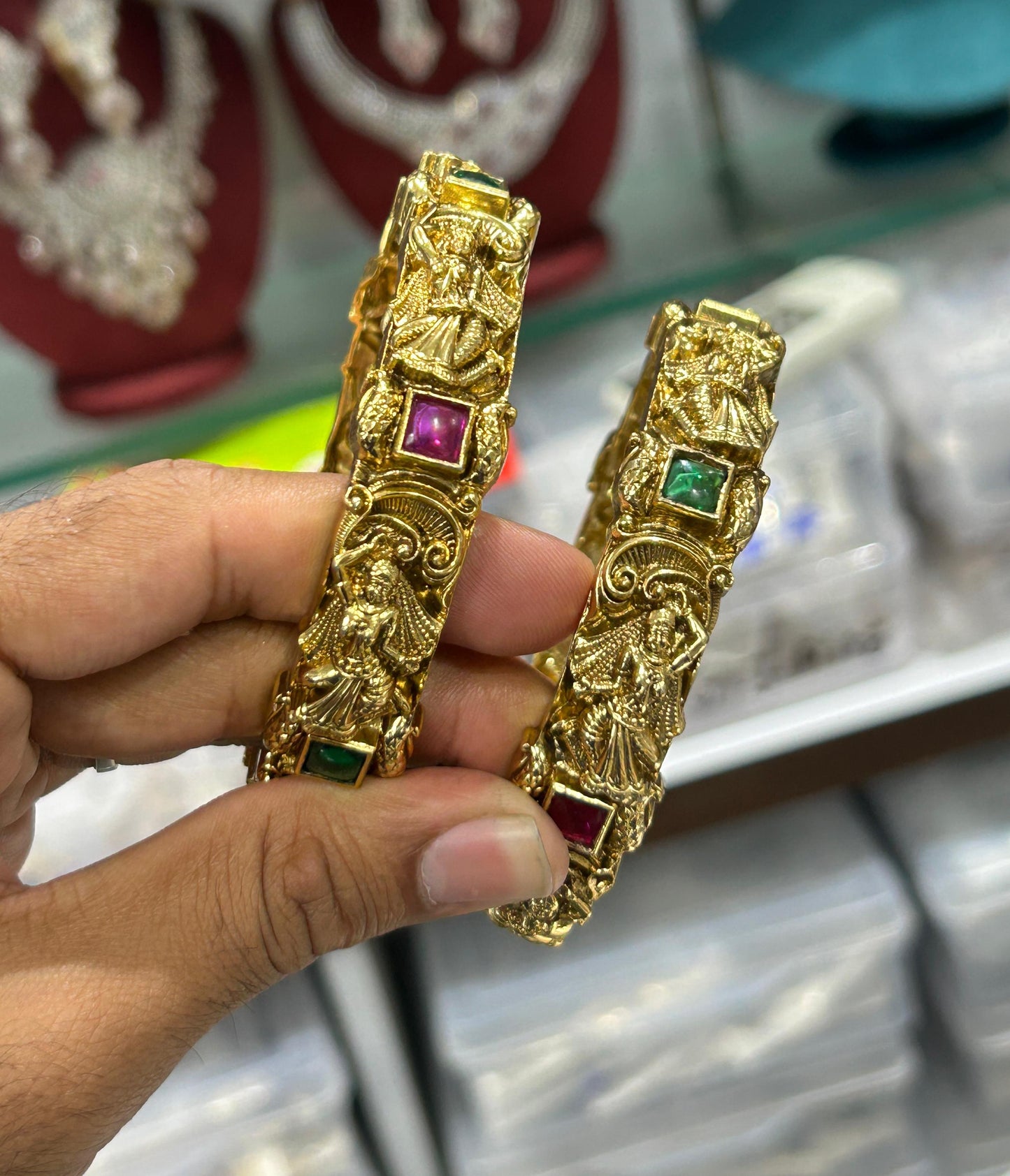 Beautiful Bridal Antique Finish Temple Jewelry Bangles - Multicolor