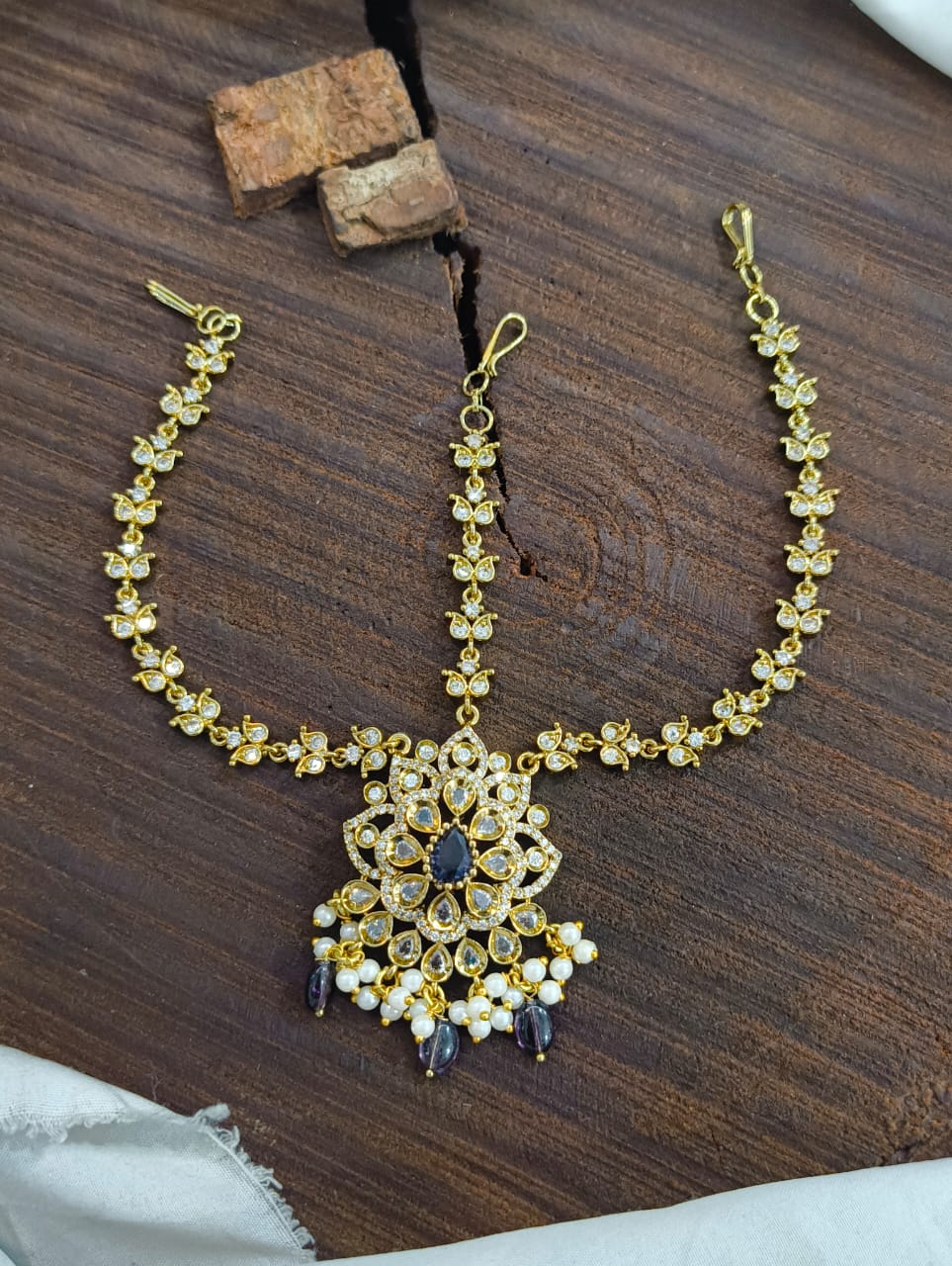 Beautiful Bridal Matte Finish Beaded Mathpathi Tikkas