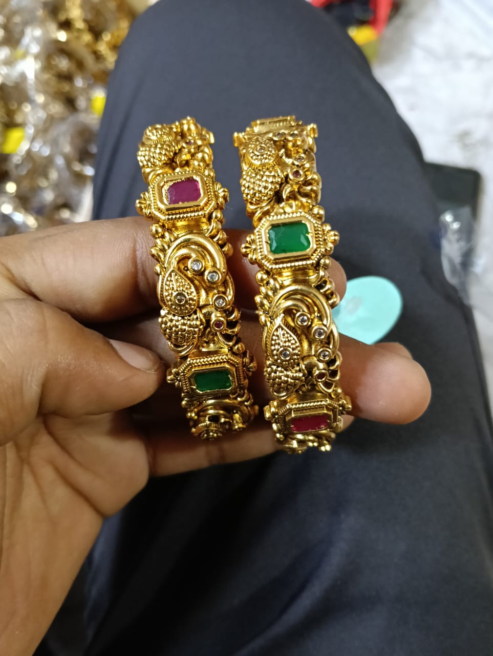 Beautiful Bridal Matte Finish Broad Bangles -Multicolor- Set Of 2