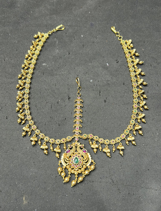 Beautiful Bridal Premium Matte Kemp Stone Mathpati Tikkas- Multicolor