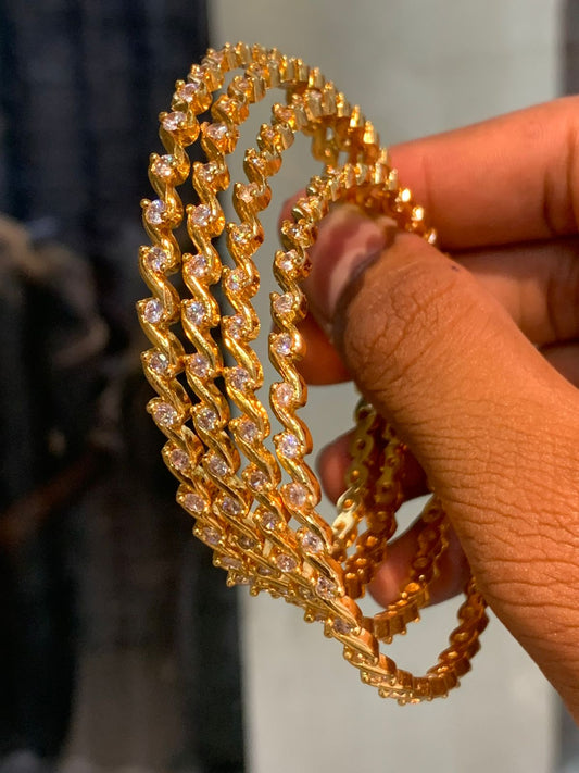 Beautiful Cz Stone Thin Bangles - Gold Finish Bangles -set of 2