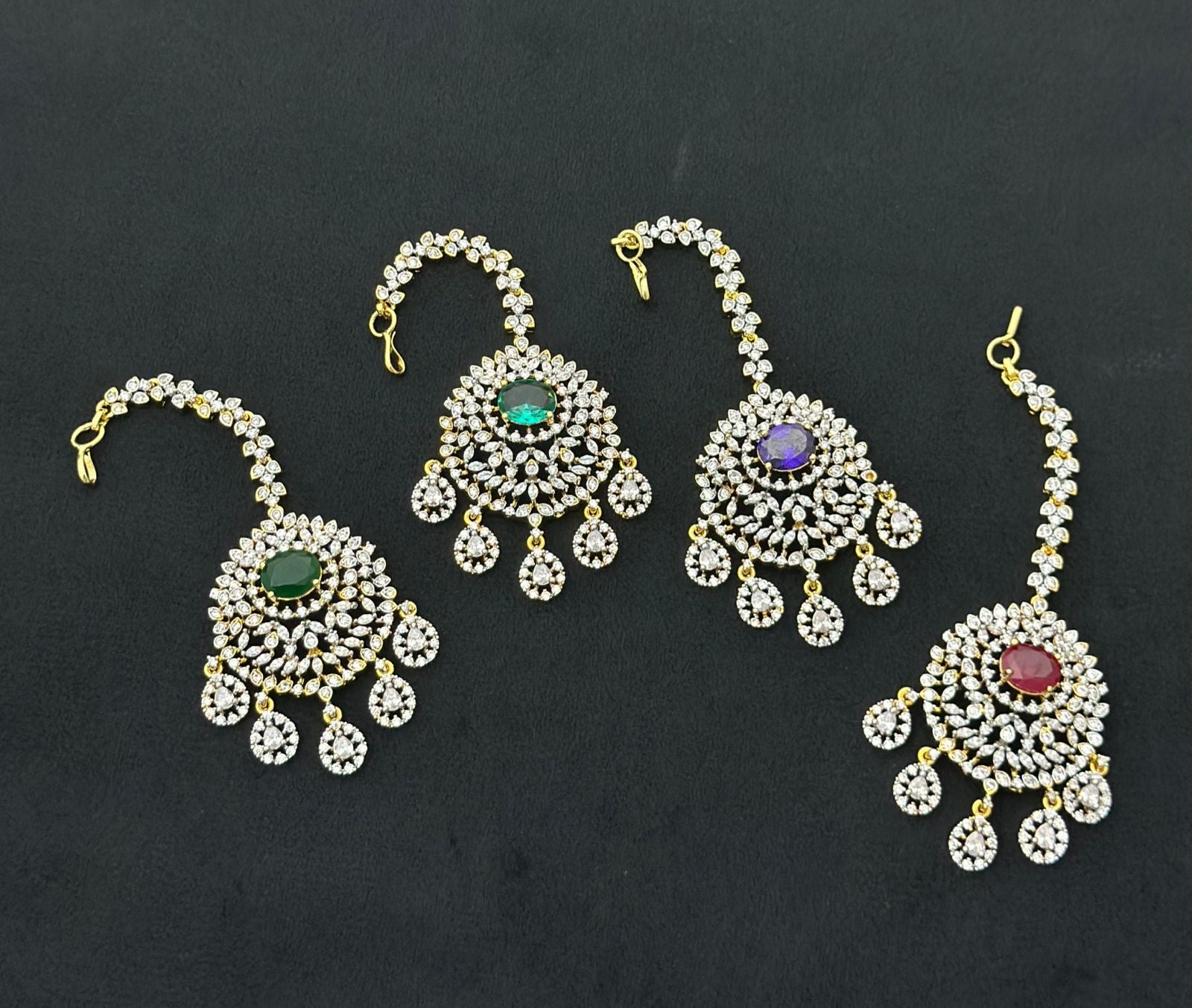 Beautiful GJ Polish Cz Stone Maang Tikkas -Premium Quality