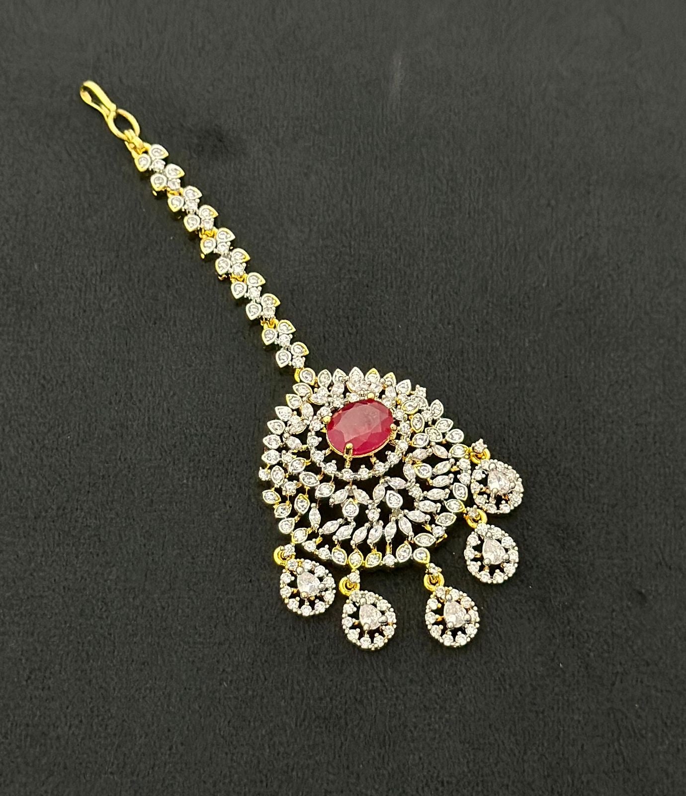 Beautiful GJ Polish Cz Stone Maang Tikkas -Premium Quality