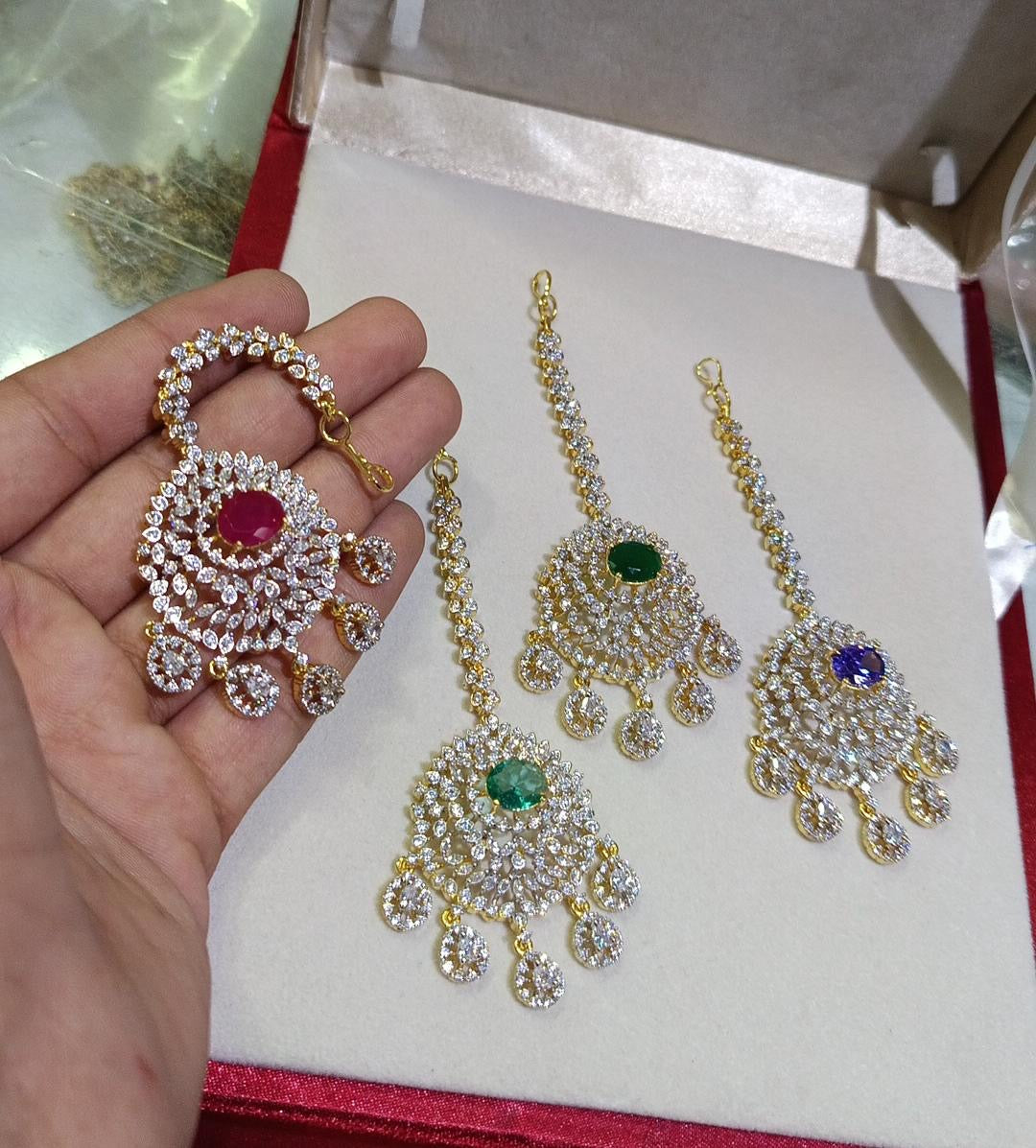 Beautiful GJ Polish Cz Stone Maang Tikkas -Premium Quality