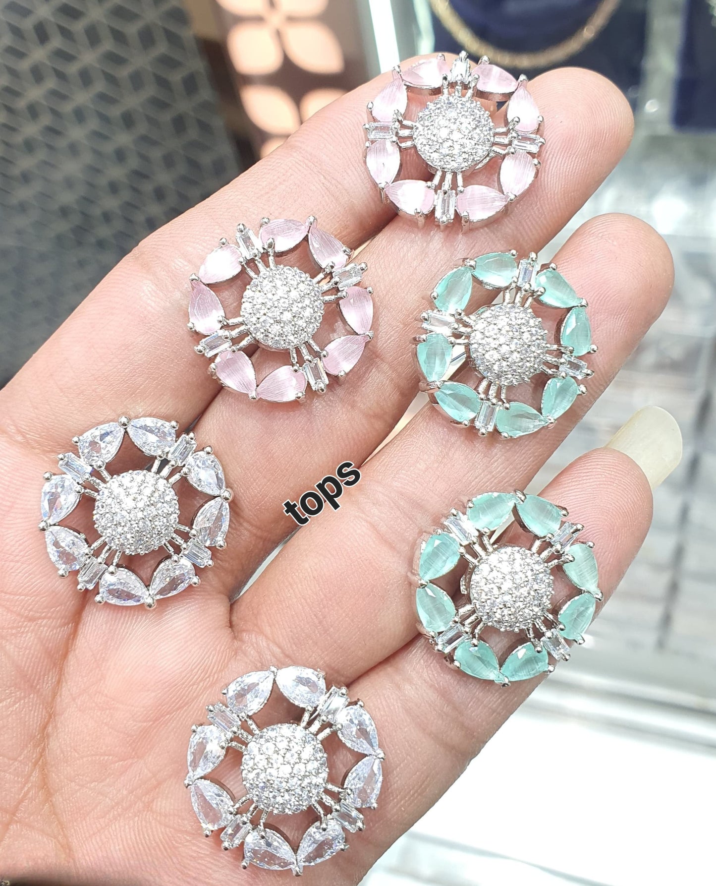 Beautiful  Latest CZ Stone Silver Polish Stud Earrings