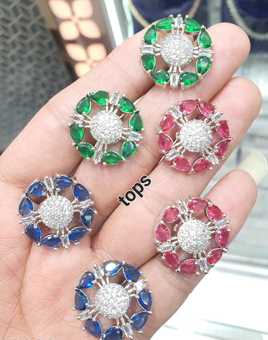 Beautiful  Latest CZ Stone Silver Polish Stud Earrings
