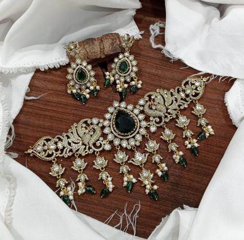 Beautiful Matte Antique Premium Mini Choker Necklace Set With Earrings