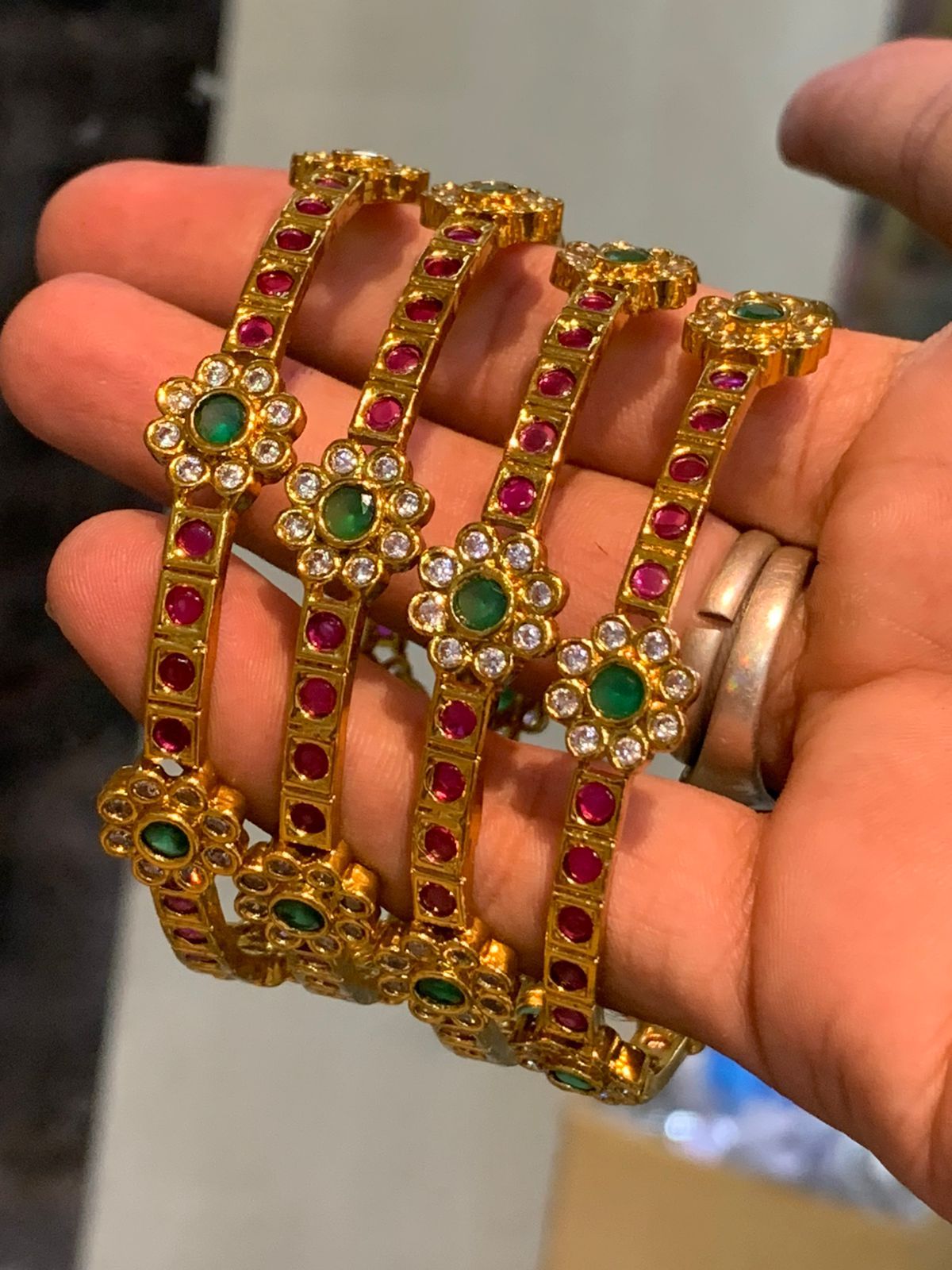 Beautiful Premium Gold Finish Stone Bangles - 4 Pieces - Multicolor