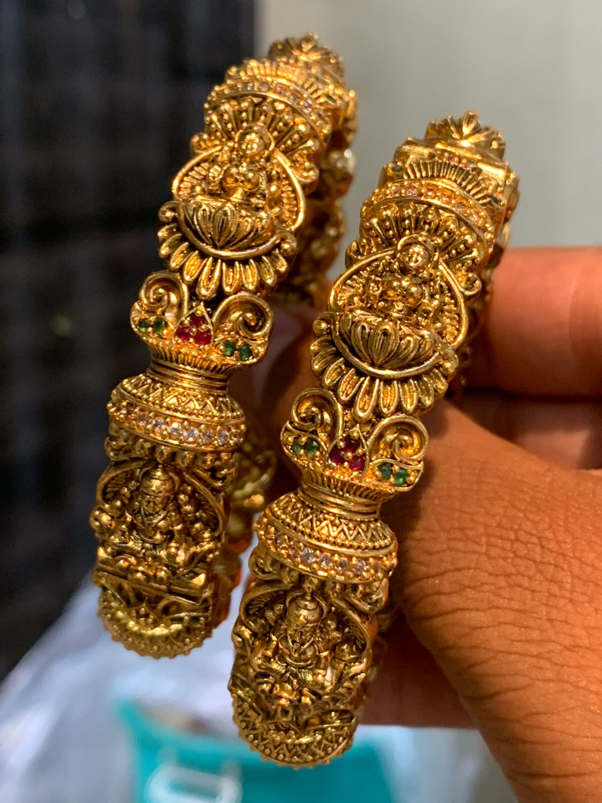 Beautiful Premium Matte Finish Lakshmi Openable Kada Bangles- Broad Bangles -Set Of 2