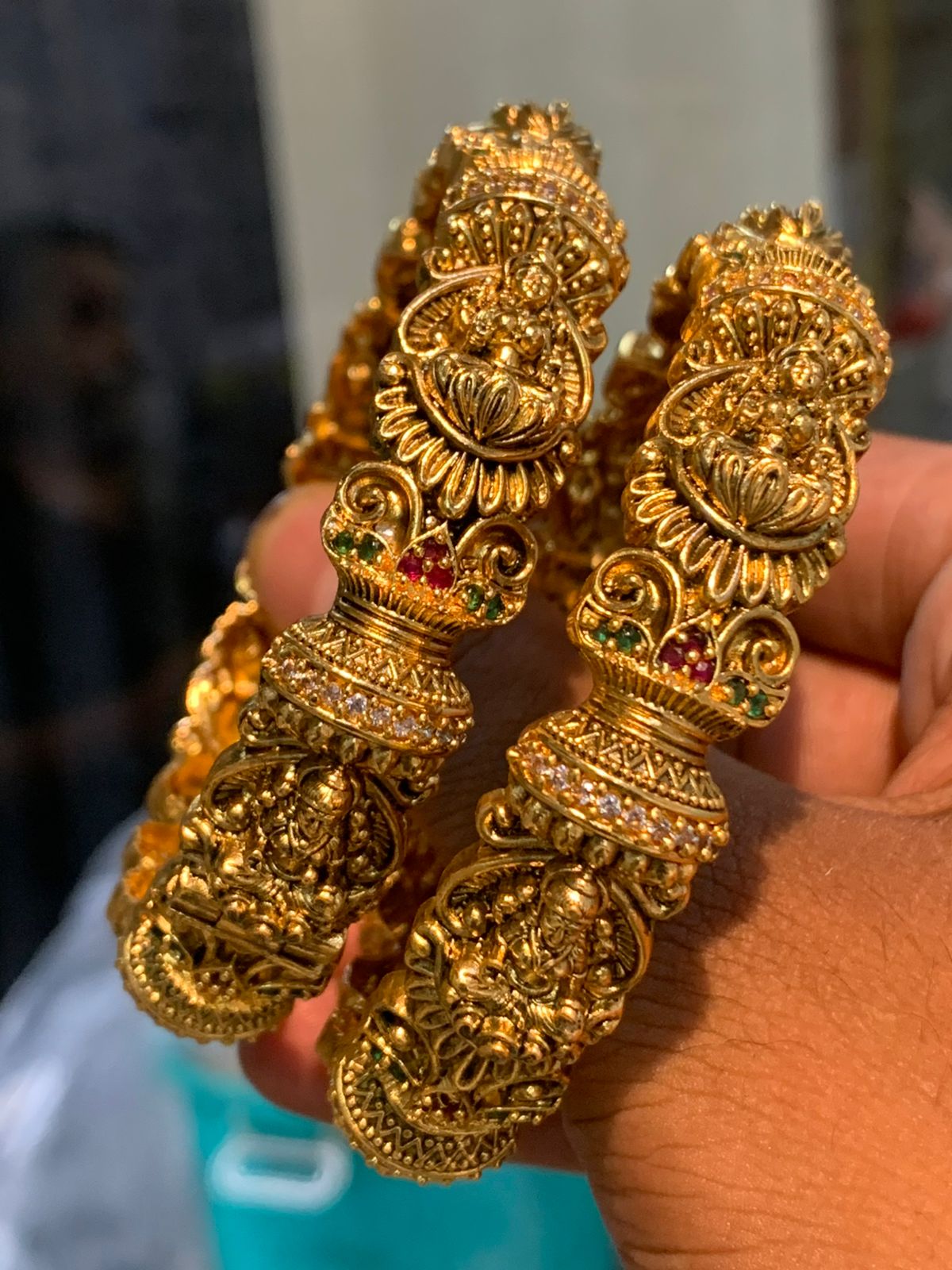 Beautiful Premium Matte Finish Lakshmi Openable Kada Bangles- Broad Bangles -Set Of 2