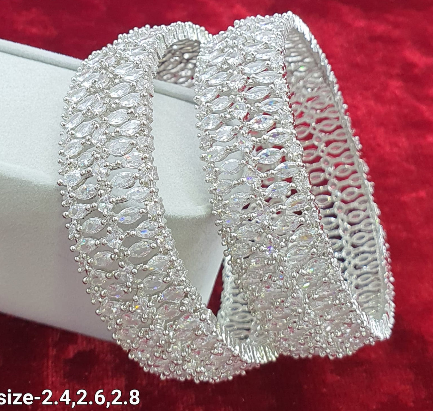 Beautiful Silver Finish AD Stone Broad Bangles  -Set Of 2