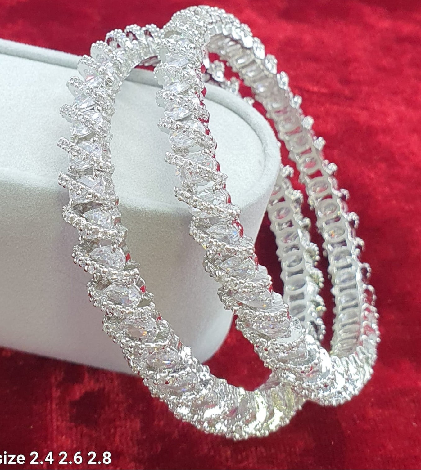 Beautiful Silver Finish American Diamond Stone Bangles -Set Of 2
