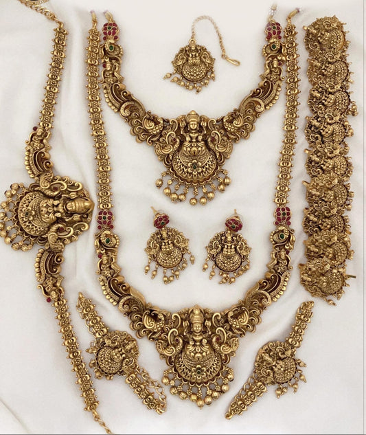 Beautiful Simple Bridal Matte Full Bridal Set Haram Necklace Set with Earrings