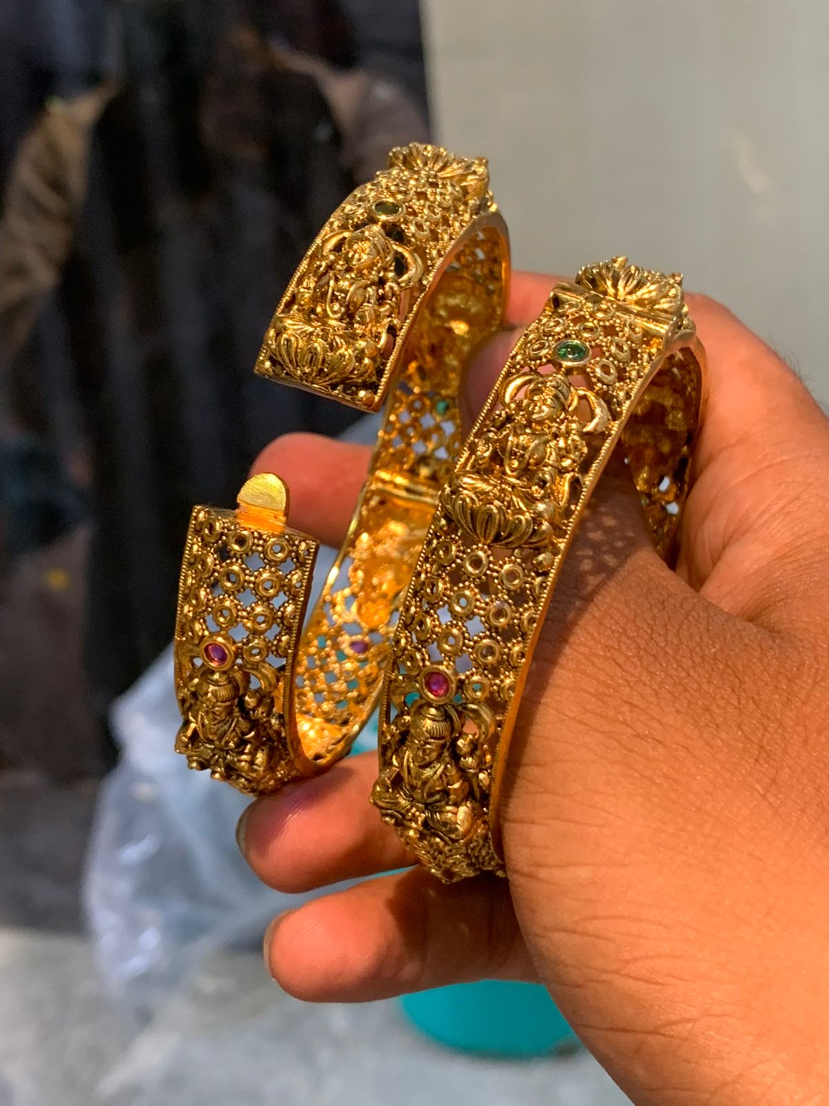 Beautiful Temple Matte Finish Openable Kada Bangles - Premium Quality - 2 Piecaes