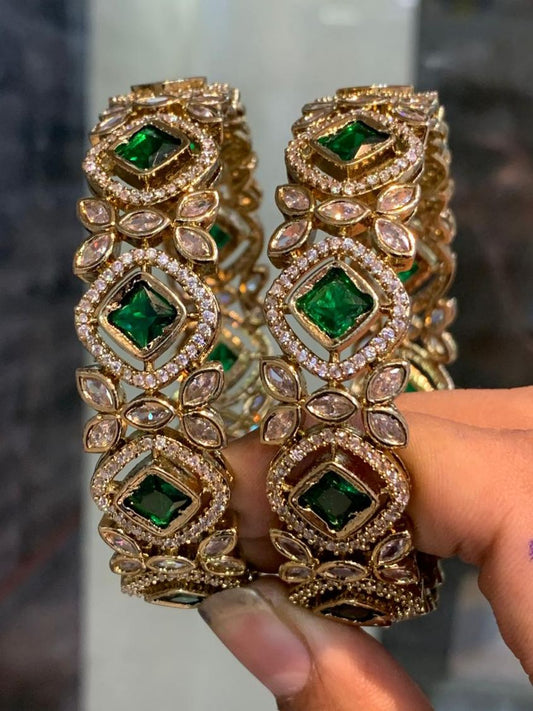 Beautiful Victorian Finish CZ Stone Bangles -Set Of 2- Premium Finish