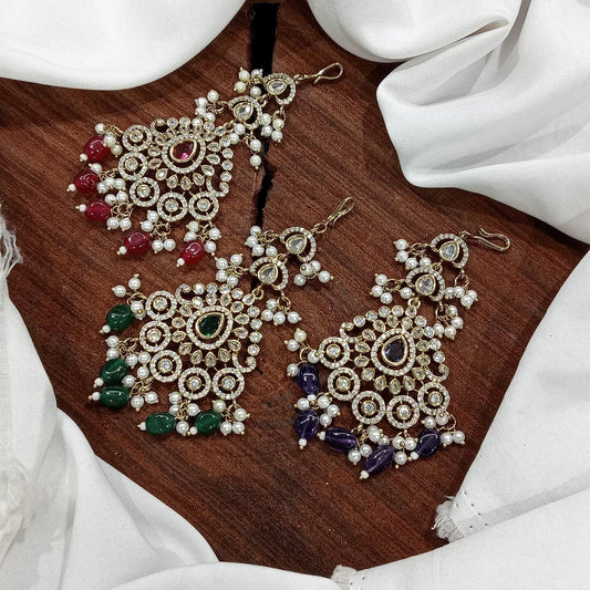 Beautiful Victorian Polish Cz Stone Beaded Maang Tikkas