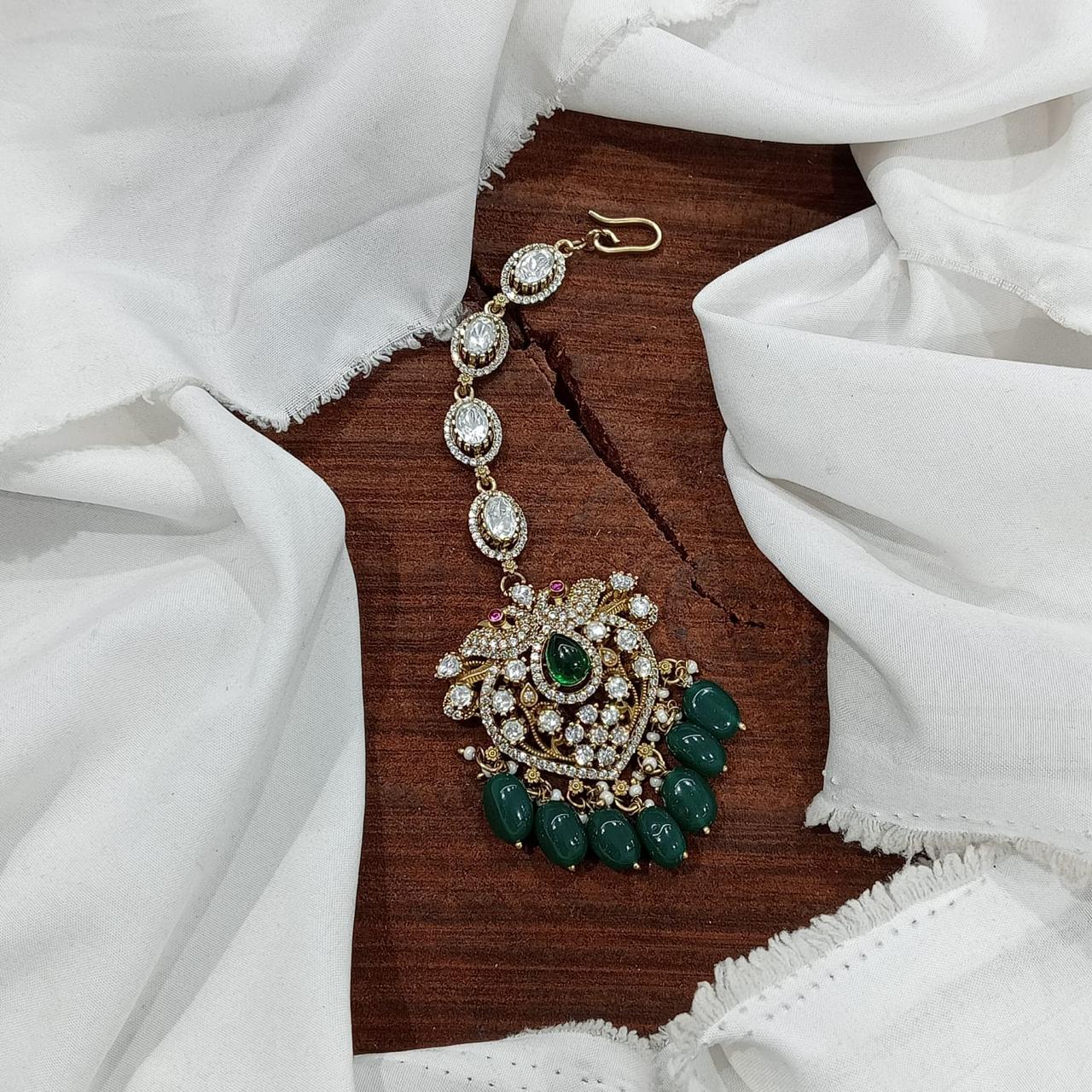 Beautiful Victorian Polish Cz Stone Maang Tikkas
