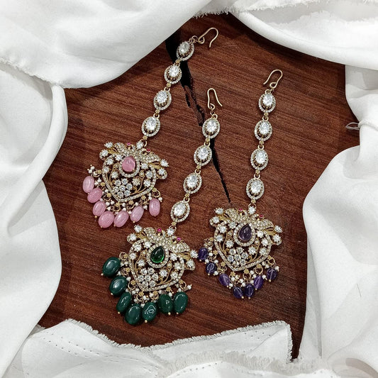 Beautiful Victorian Polish Cz Stone Maang Tikkas