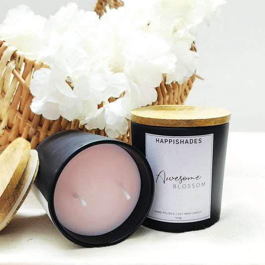 Happishades Premium Black Scented Glass Jar Cherry Blossom Fragrance