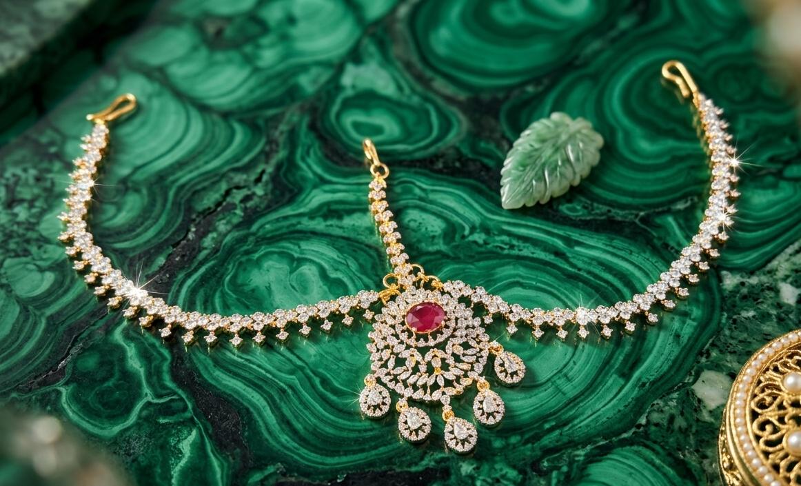 Bridal GJ Finish Diamond Replica Stone Mathpati Tikkas