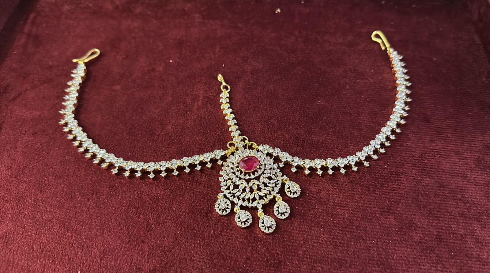 Bridal GJ Finish Diamond Replica Stone Mathpati Tikkas