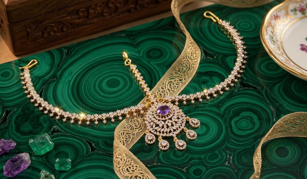 Bridal GJ Finish Diamond Replica Stone Mathpati Tikkas