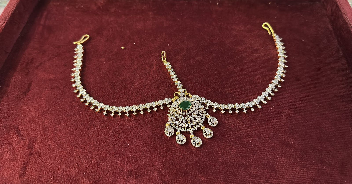 Bridal GJ Finish Diamond Replica Stone Mathpati Tikkas