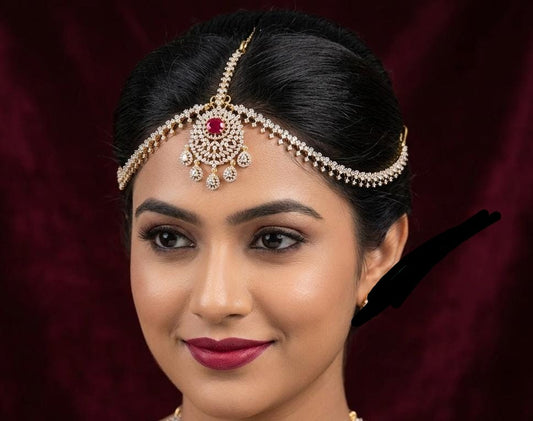 Bridal GJ Finish Diamond Replica Stone Mathpati Tikkas