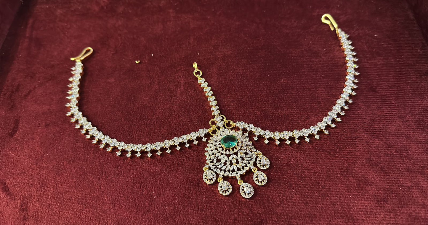 Bridal GJ Finish Diamond Replica Stone Mathpati Tikkas