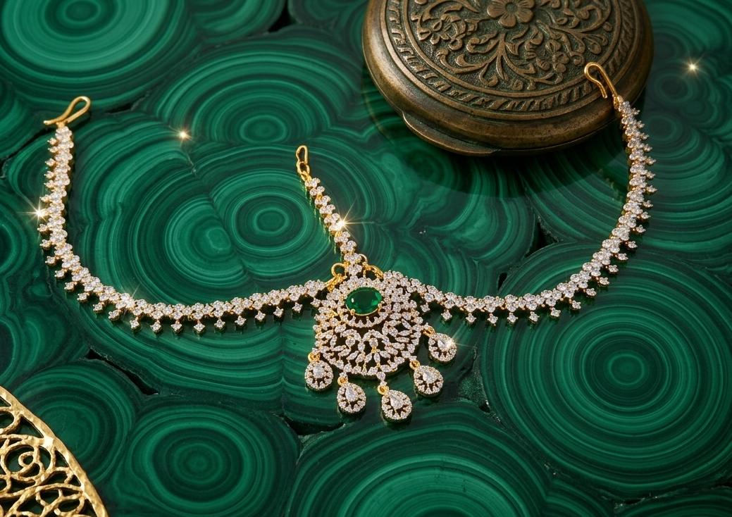 Bridal GJ Finish Diamond Replica Stone Mathpati Tikkas