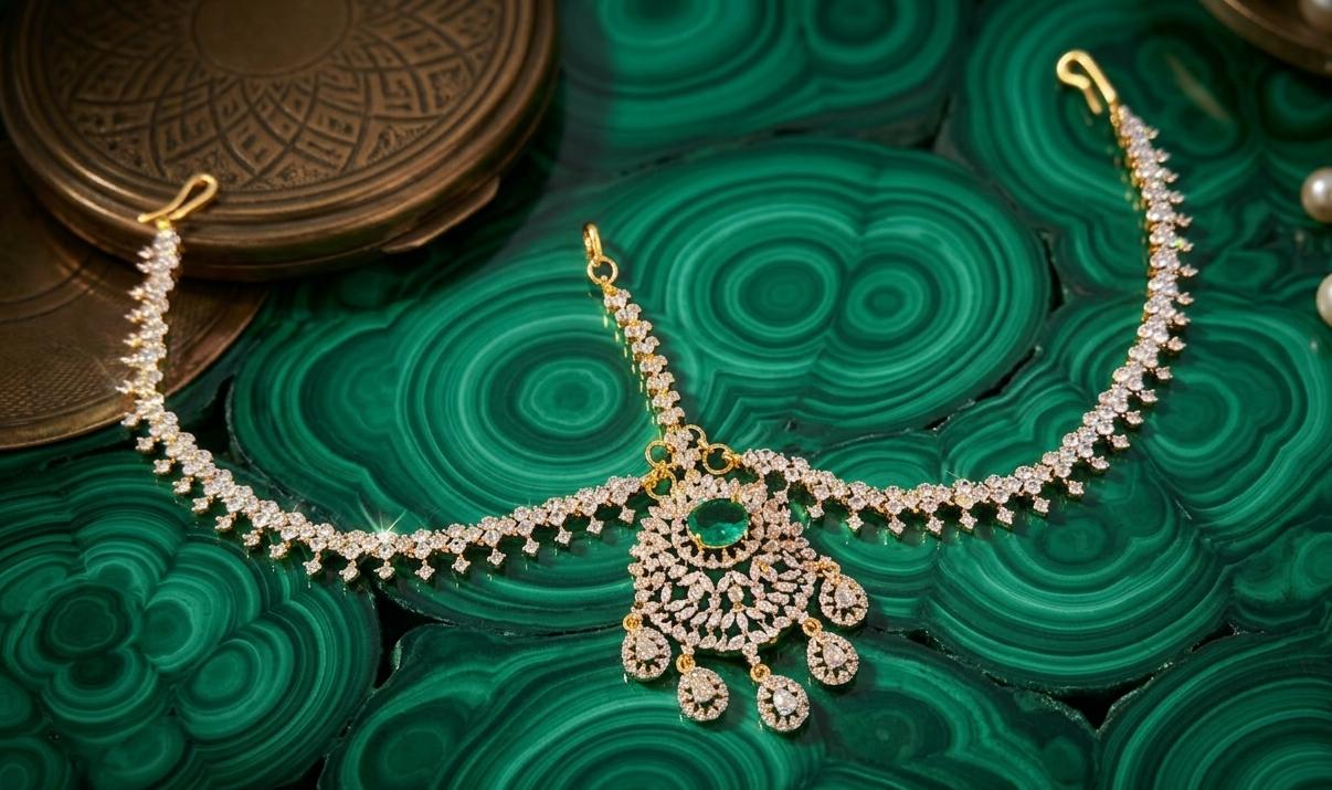 Bridal GJ Finish Diamond Replica Stone Mathpati Tikkas