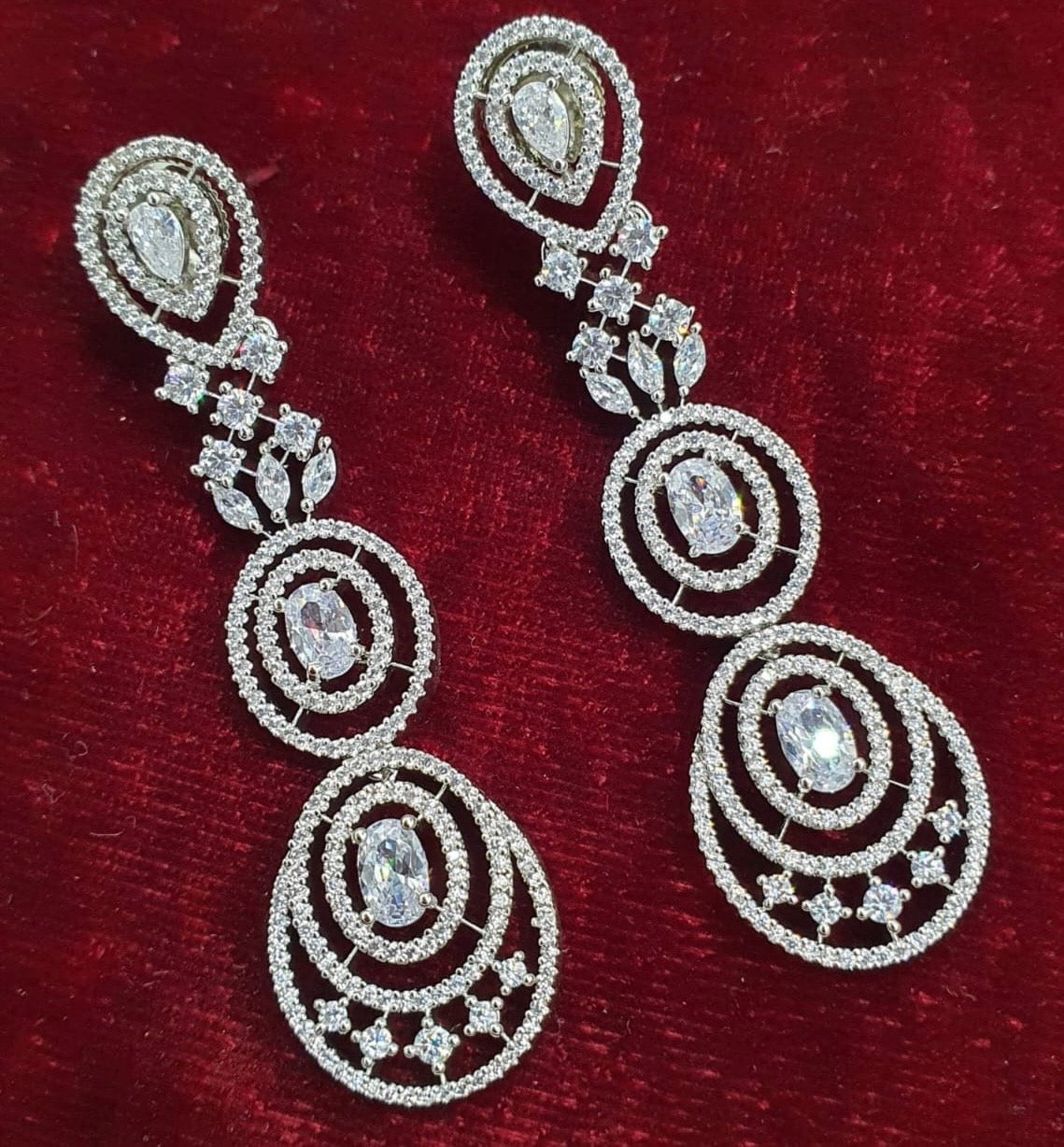 Classy AD stone Danglers-  Silver Finish Long Earrings