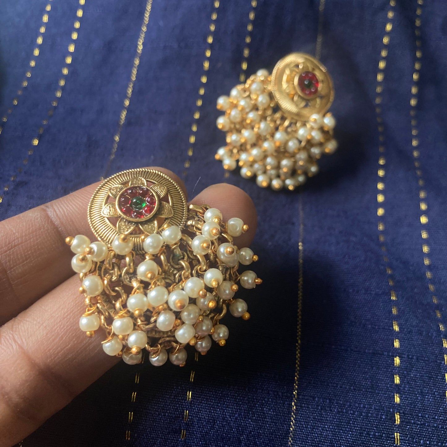 Elegant Handmade Matte Finish Guttapusalu Stud Earrings- White Beads