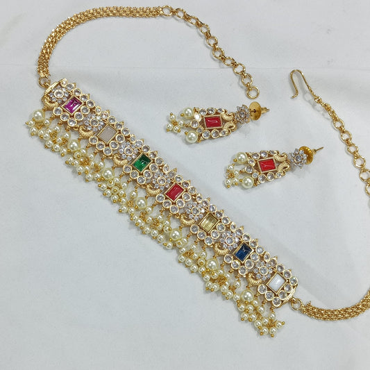 Bestselling Navratna Stone Necklace with Earrings