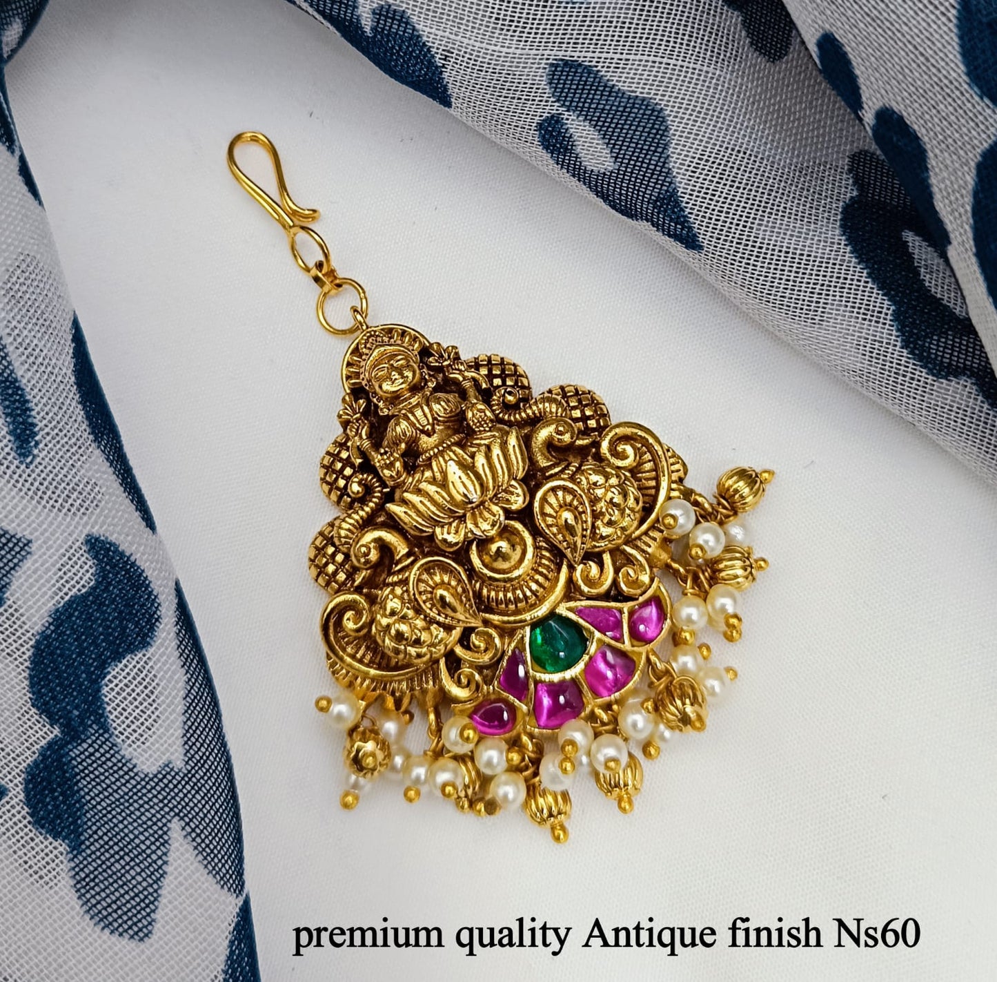 Premium Temple Jewelry- Antique Maang Pendant Tikka -Lakshmi Nethichutti