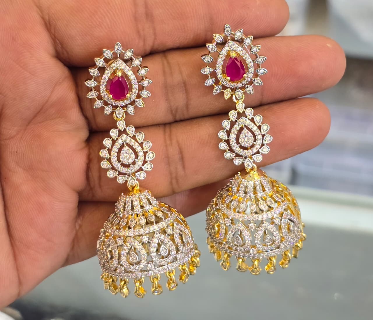 Classy Premium GJ Polish Stone Jhumka Earrings
