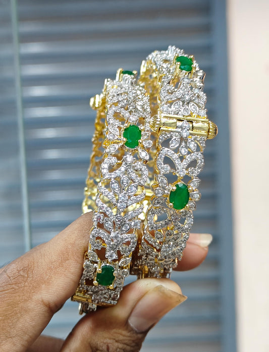 Classy and Stylish Bridal CZ White Stone Openable Kada Bangles -1 pair -GJ Polish