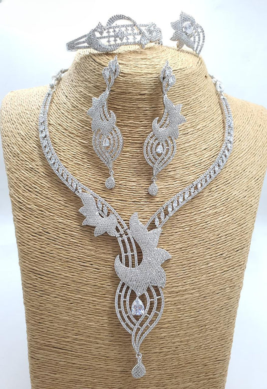 Cute American Diamond Stone Necklace Set with Earrings,Bracelet and Ring