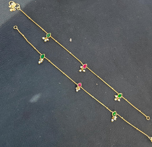 Cute Anklets, Designer Gold Plated  Pearl Drops Anklets -1 Pair