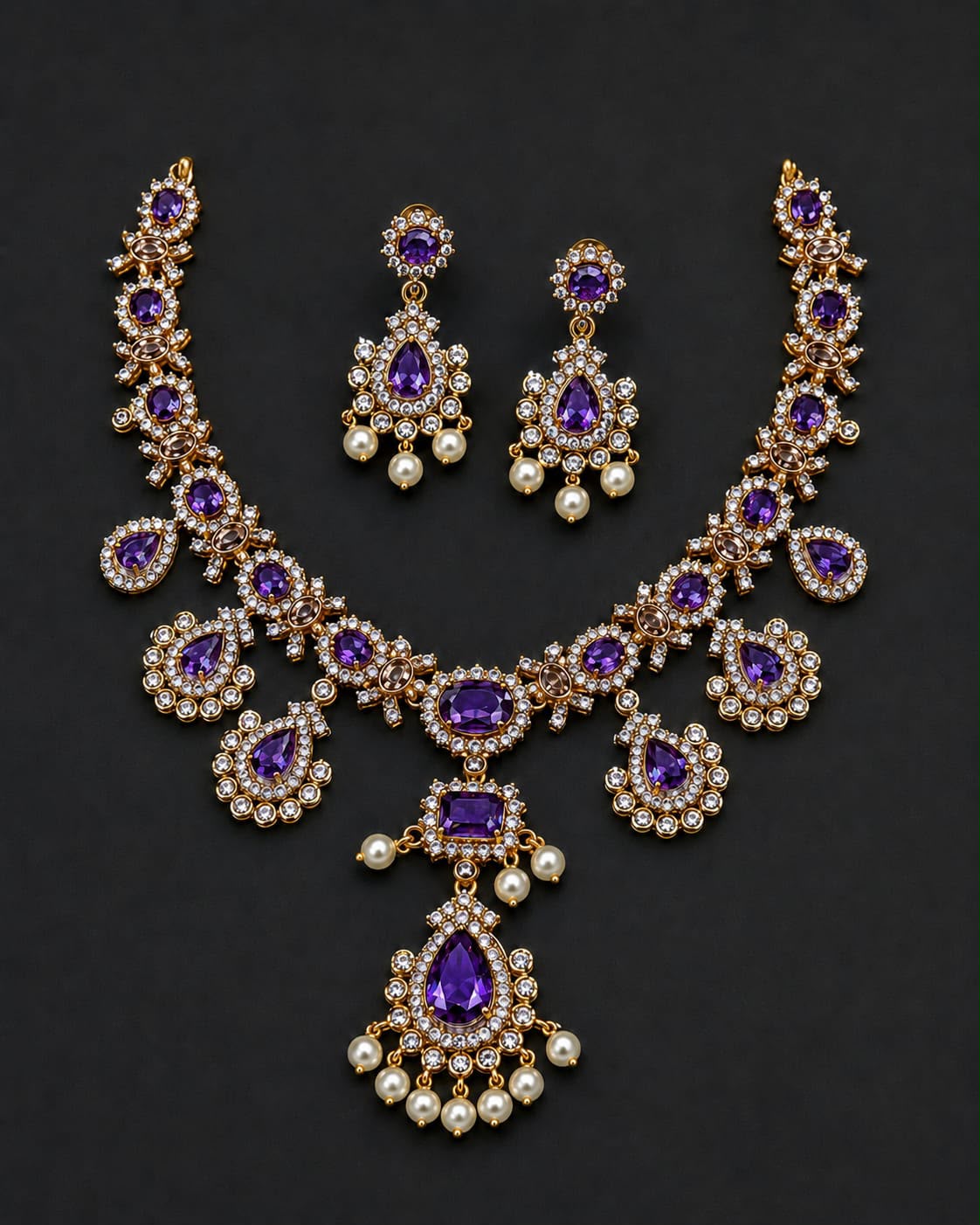 Premium Victorian Finish Necklace Set With Earrings