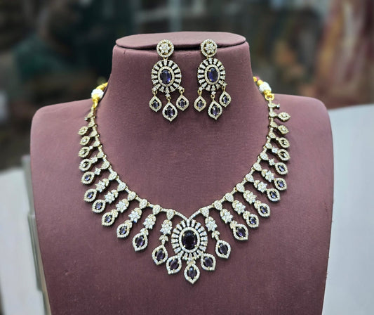 Elegant Victorian finish Cz Stone Choker Necklace with Earrings -1 Set