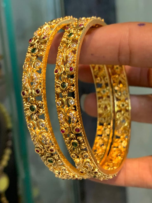 DesignerWear CZ stone Matte Finish Bangles set of 2, Party Wear-Multicolor